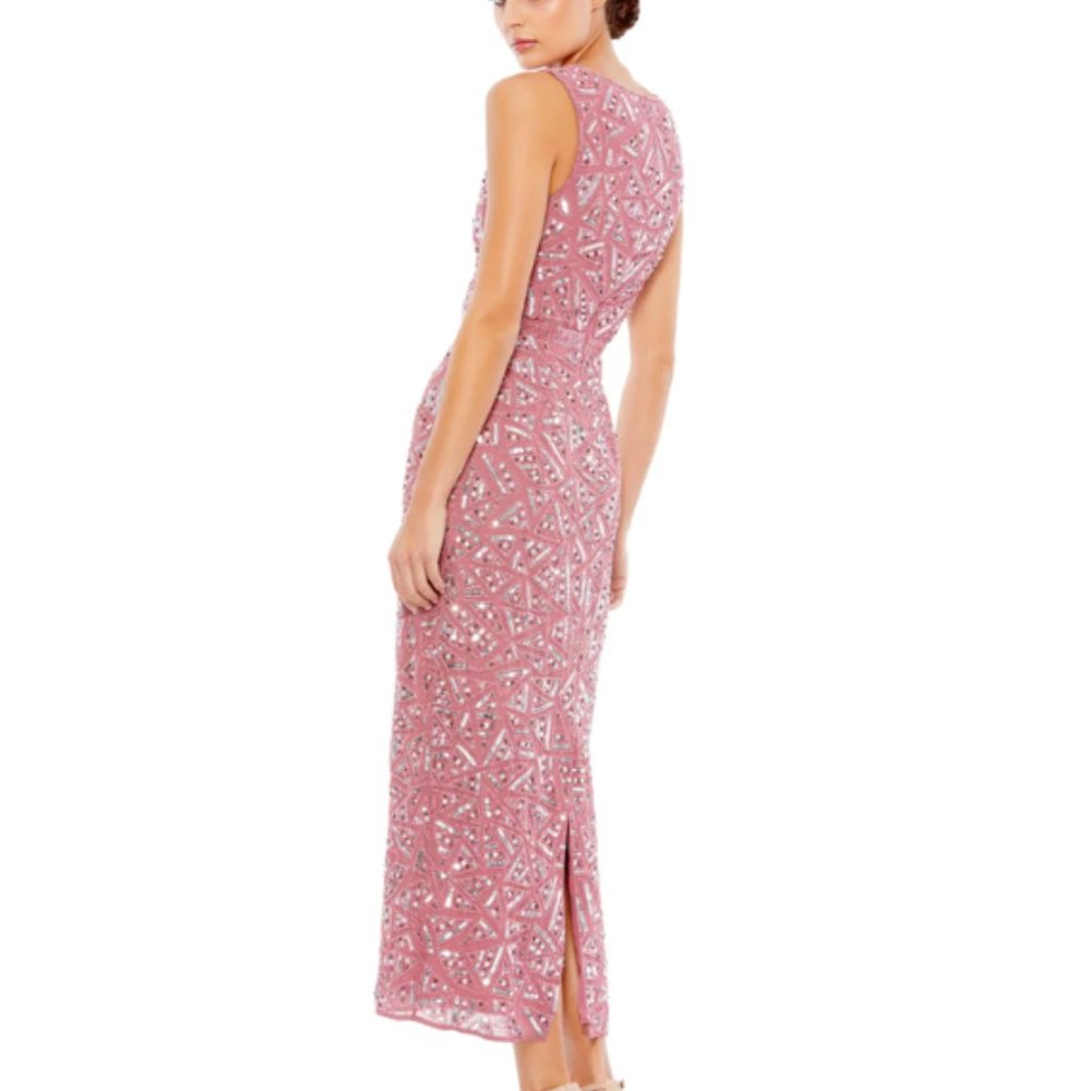 Mac Duggal Triangle Bead & Sequin Pattern Midi Sheath Dress in Rosewood